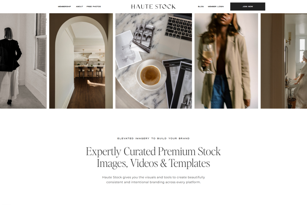 haute stock website landing page featuring main stock images